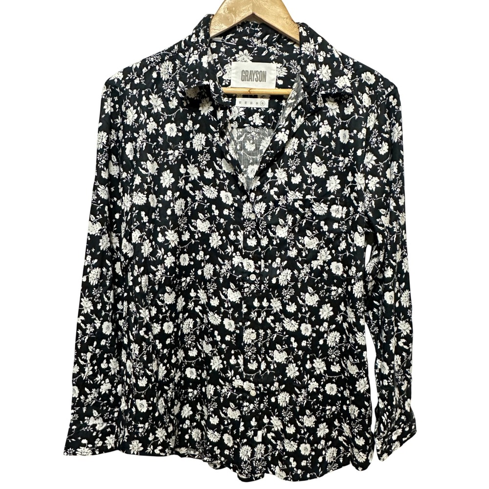Grayson Frank & Eileen The Hero Button Down Shirt X-Large Black Floral Lyocell